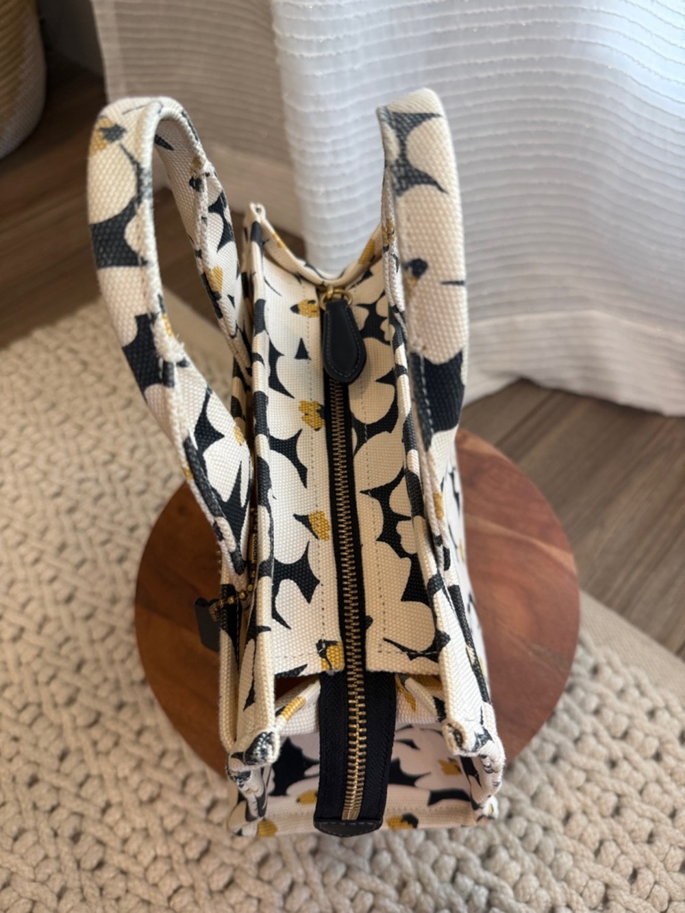 Coach Floral Cargo ToteBlack Floral Canvas Tote 26 with Gold Accents - Picture 13 of 16